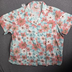 Only Necessities Floral Men's Shirt in Coral and Teal 1X  Disco. Hogroast.